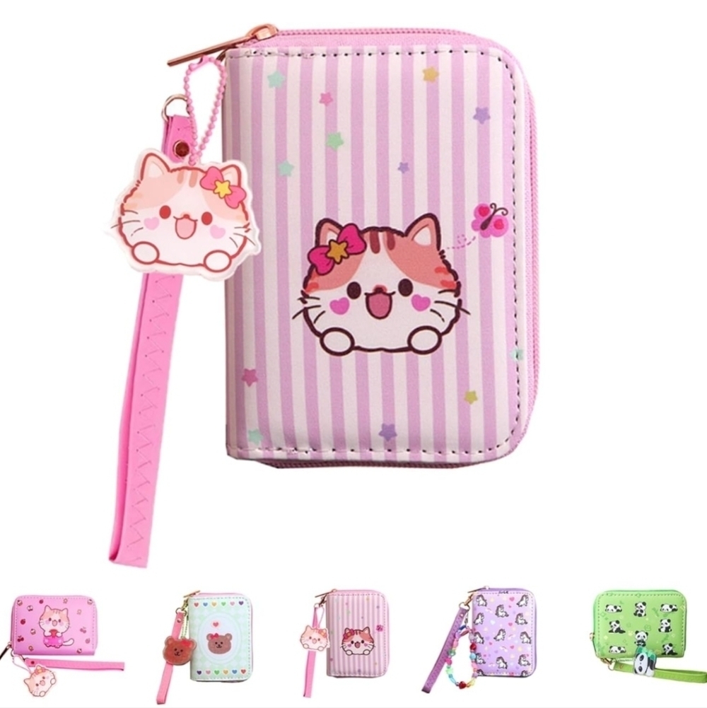 Cute Cat Striped Wallet with Pink Accents